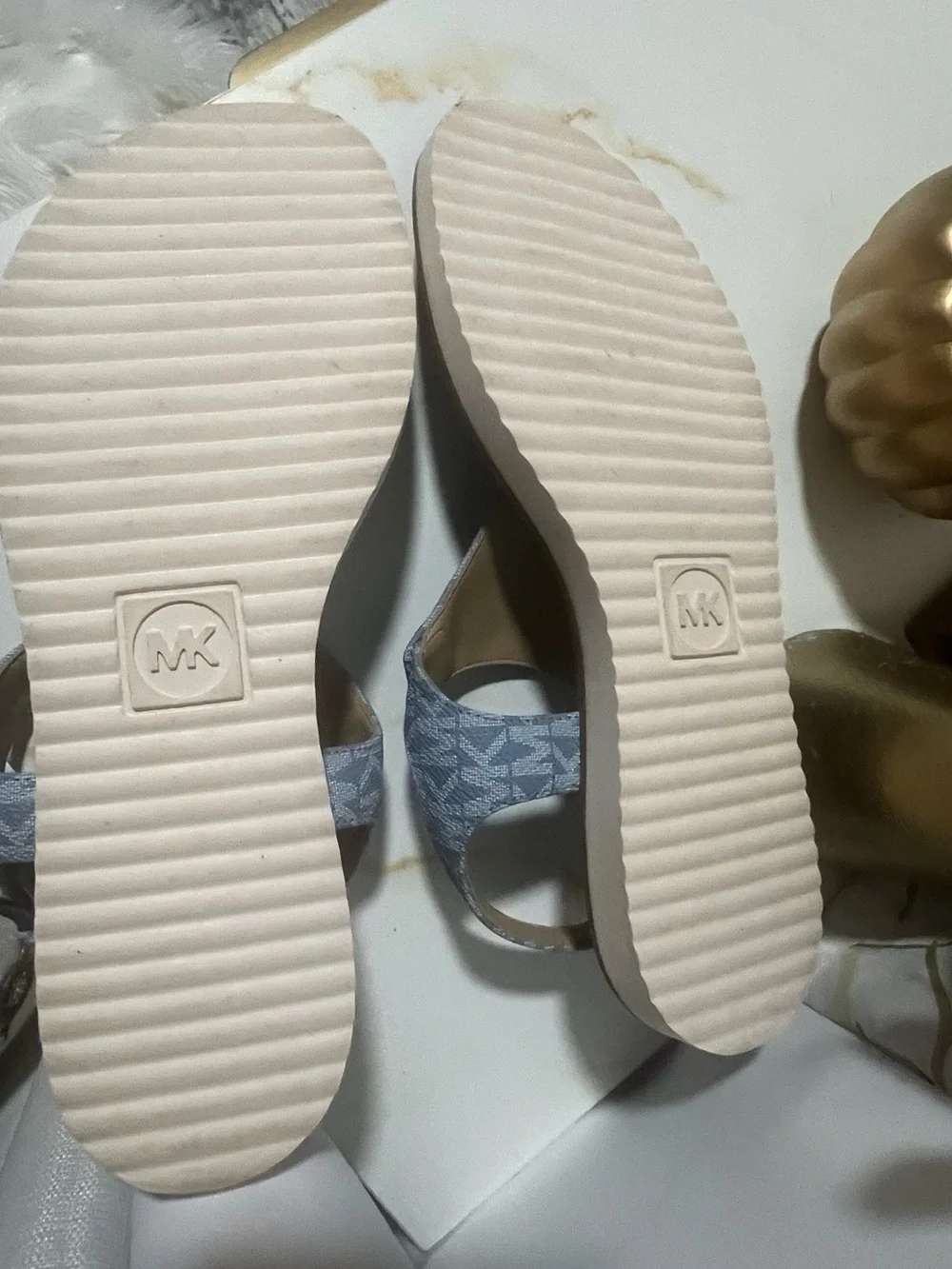 Michael Kors Light Blue Logo Thong Sandals with MK Hardware
